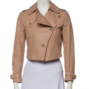 THEORY Genuine Leather Cropped Trench Jacket - Beige/Tan - Size M - *WOW*